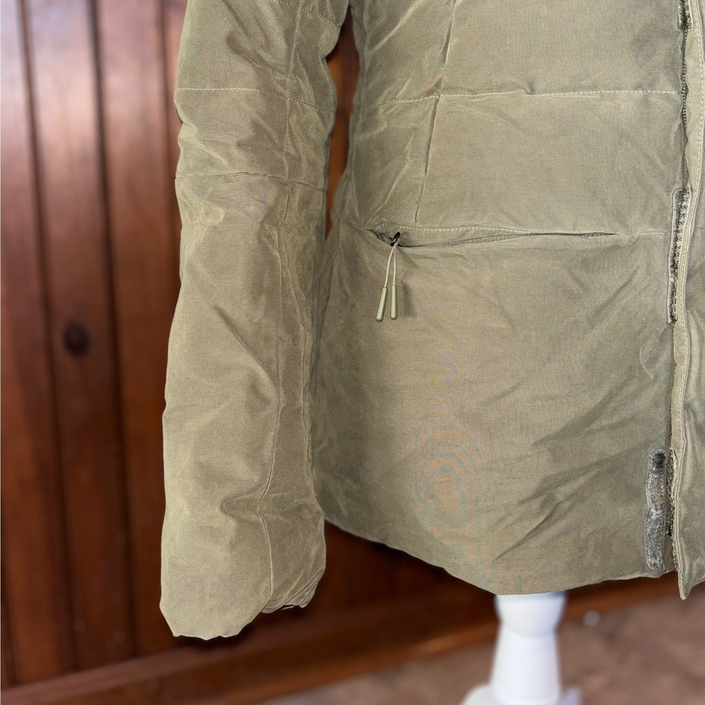 The North Face Womens Heavenly Down Jacket Burnt Olive Green Hooded Warm Small - Picture 2 of 16